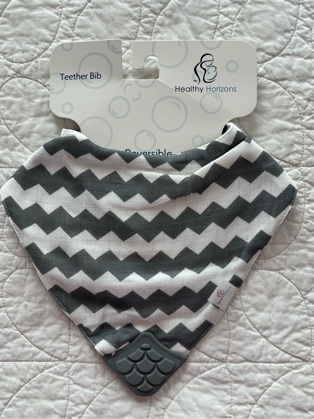 Gray Chevron Cotton Teether Bib - Reversible Baby Bandana by Healthy Horizons